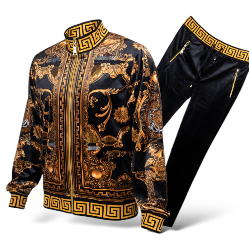 Prestige Reversible "Hot Fix" Velour Jogger Set (Black/Gold) 175