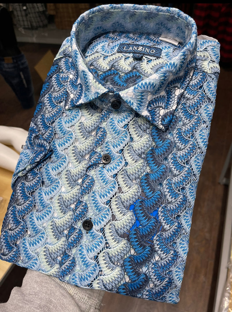 Lanzino "Woven" Short Sleeve Shirt (Sky) 102