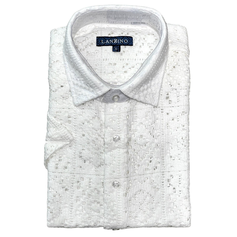 Lanzino "Woven" Short Sleeve Shirt (White) 094