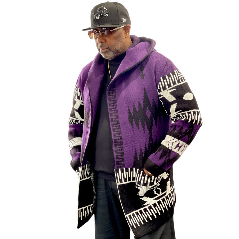 OIM "Arrowhead" Cardigan 3/4 Length Sweater Jacket (Purple)