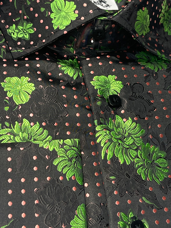 Leoni l/s Button Up (Black/Green)