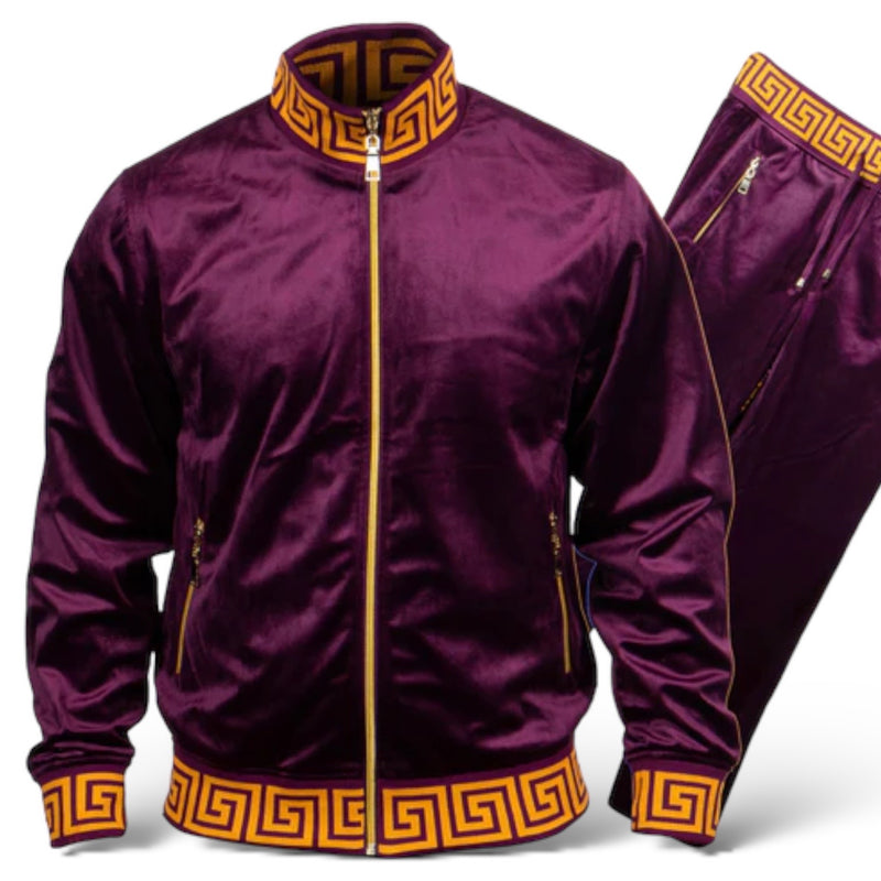 Prestige Greek Key Velour Jogger Set (Purple/Gold) 120