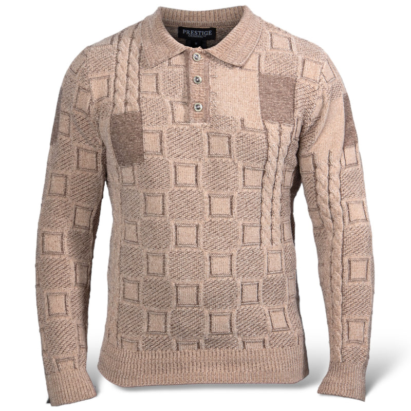 Prestige "Chenille" Polo Sweater (Tan) 518