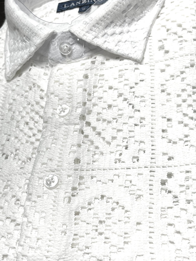 Lanzino "Woven" Short Sleeve Shirt (White) 094