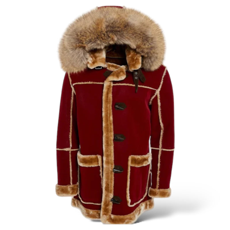 Jordan Craig Shearling Coat (Burgundy)i