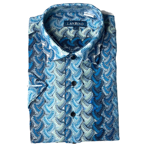 Lanzino "Woven" Short Sleeve Shirt (Sky) 102