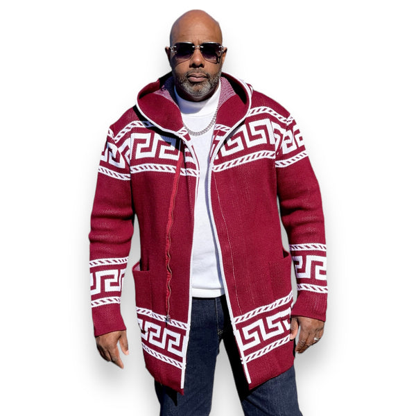 OIM "King" Cardigan 3/4 Length Sweater Jacket (Burgundy)