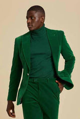 Inserch Single Breasted Peak Lapel Velvet Blazer (Green) 201