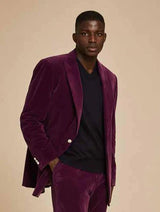 Inserch Single Breasted Peak Lapel Velvet Blazer (Deep Violet) 166