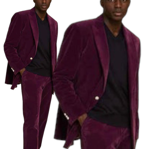 Inserch Single Breasted Peak Lapel Velvet Blazer (Deep Violet) 166