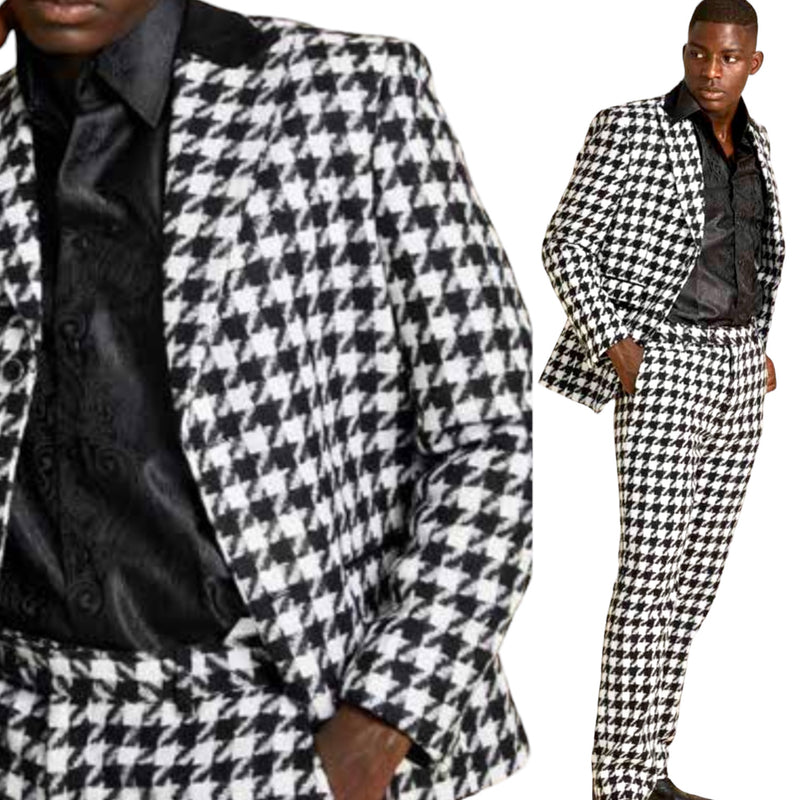 Inserch wool blend peak lapel houndstooth blazer (black/white) 41