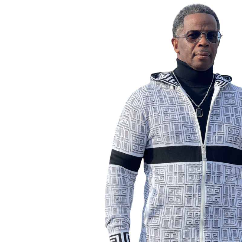 Prestige Full Zip "Downtown" Sweater (Black/White) 482