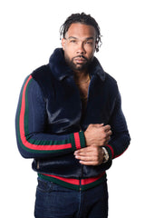 Prestige Fur Bomber Sweater Jacket (Navy/Red/Green) 175