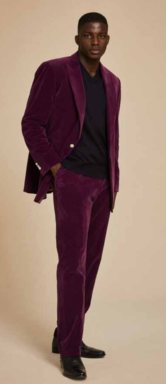 Inserch Single Breasted Peak Lapel Velvet Blazer (Deep Violet) 166