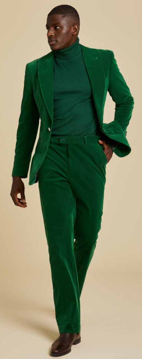 Inserch Single Breasted Peak Lapel Velvet Blazer (Green) 201