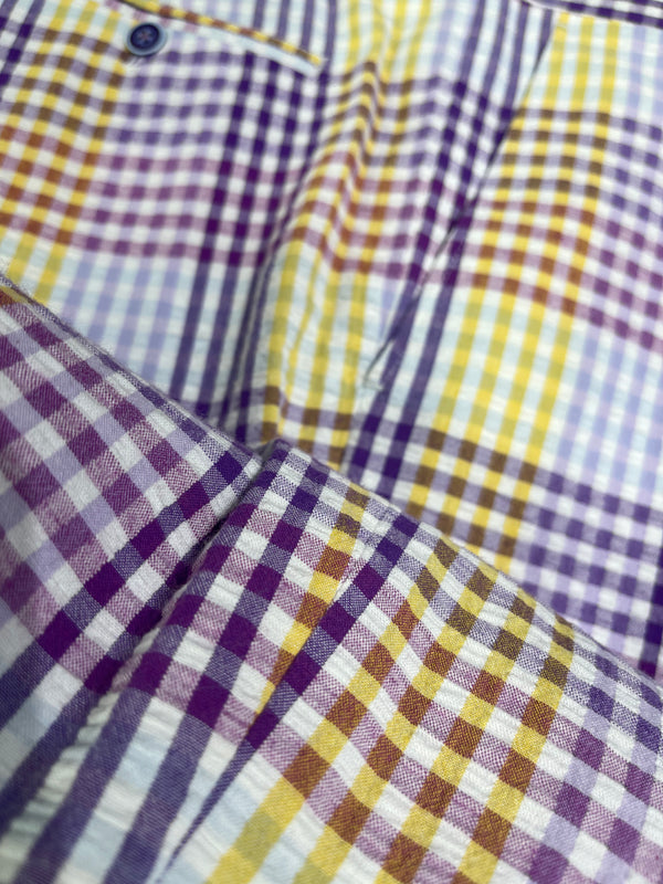 Inserch seersucker check shorts (purple/yellow)