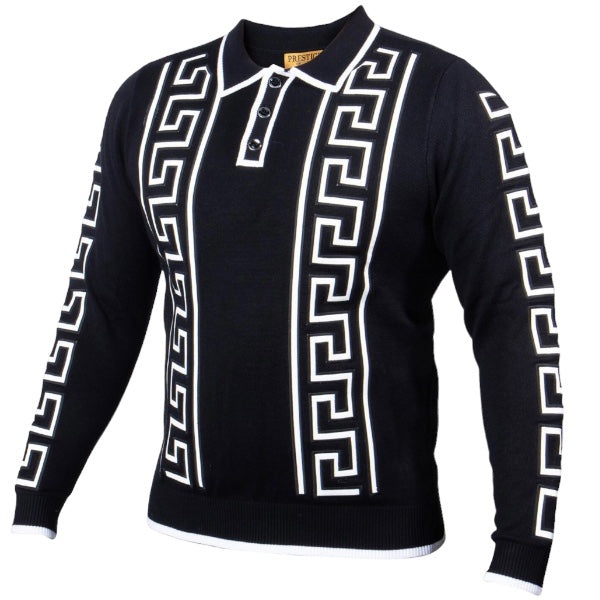 Prestige Greek Key "Malbac" Polo (Black/White) 461