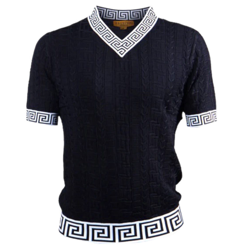 Prestige Luxury "Greek Key" V-Neck Knit (Black)132