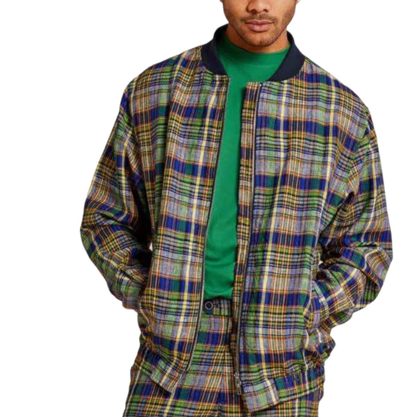 Inserch premium linen Bomber Jacket (Navy/Green/Yellow)