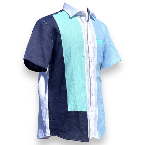 Lanzino Linen Shirt (White/Blue/Teal)