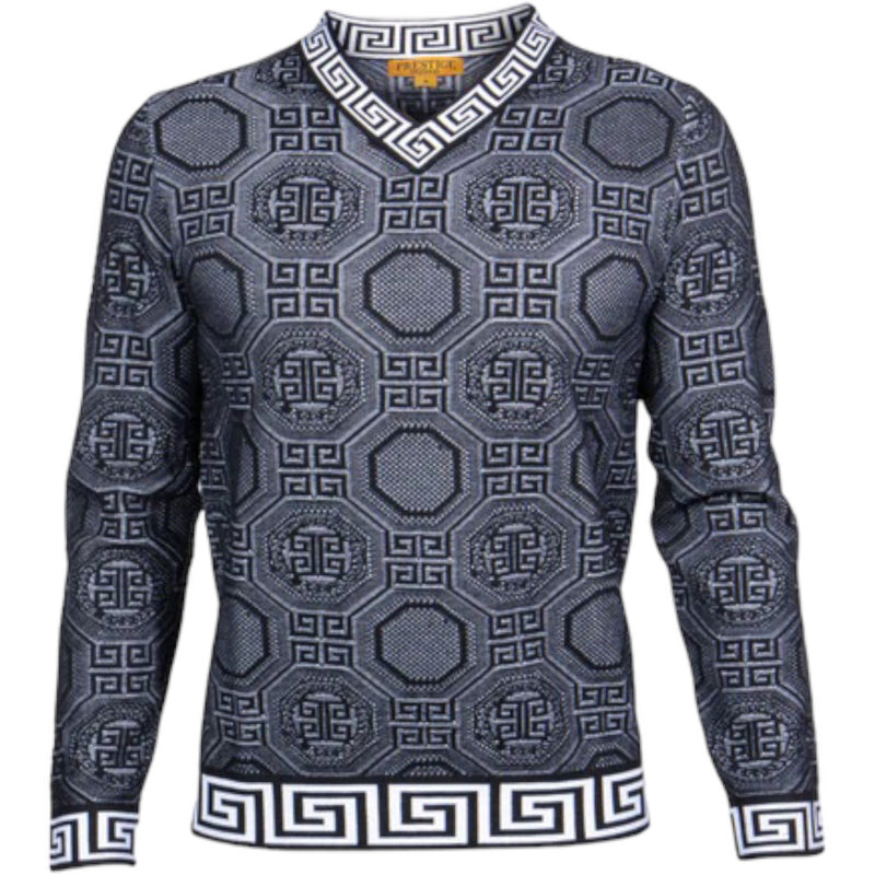 Prestige "Milan" V-Neck Sweater (Black/White) 468