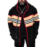 OIM "Burbs" Cardigan 3/4 Length Sweater Jacket (Black/Tan/Red)