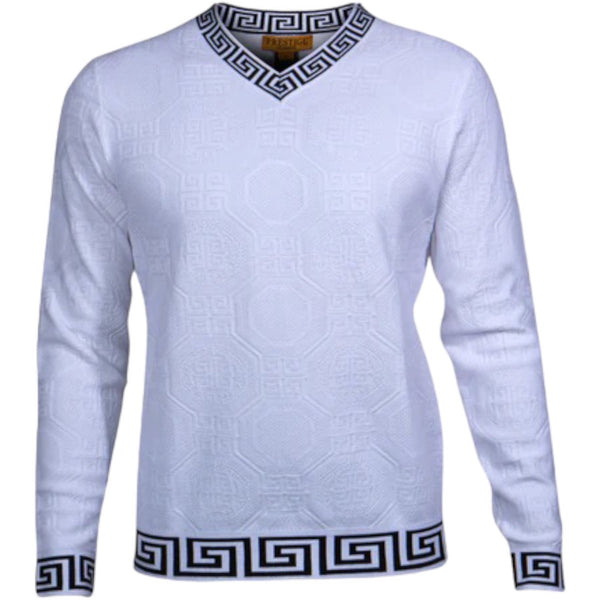 Prestige "Milan" V-Neck Sweater (White/Black) 468