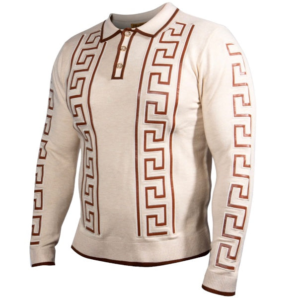 Prestige Greek Key "Malbac" Polo (Sand/White) 461