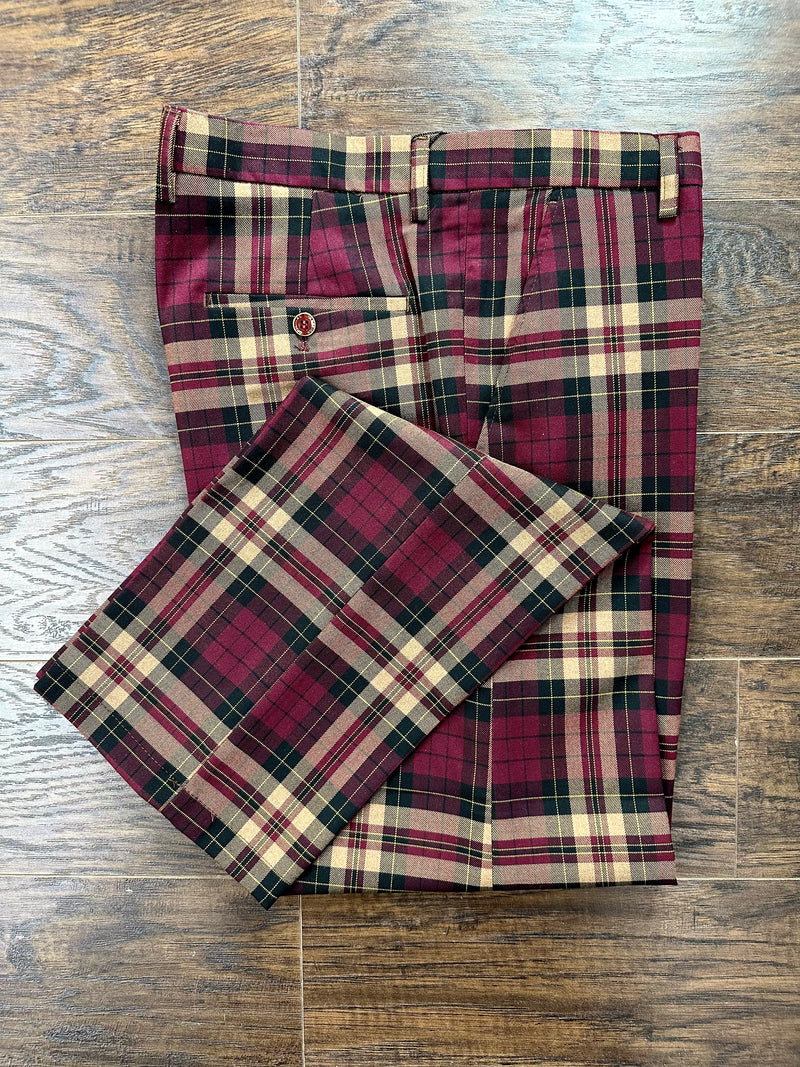 Prestige Plaid Pant (Burgundy/Black/Tan) Wine-1