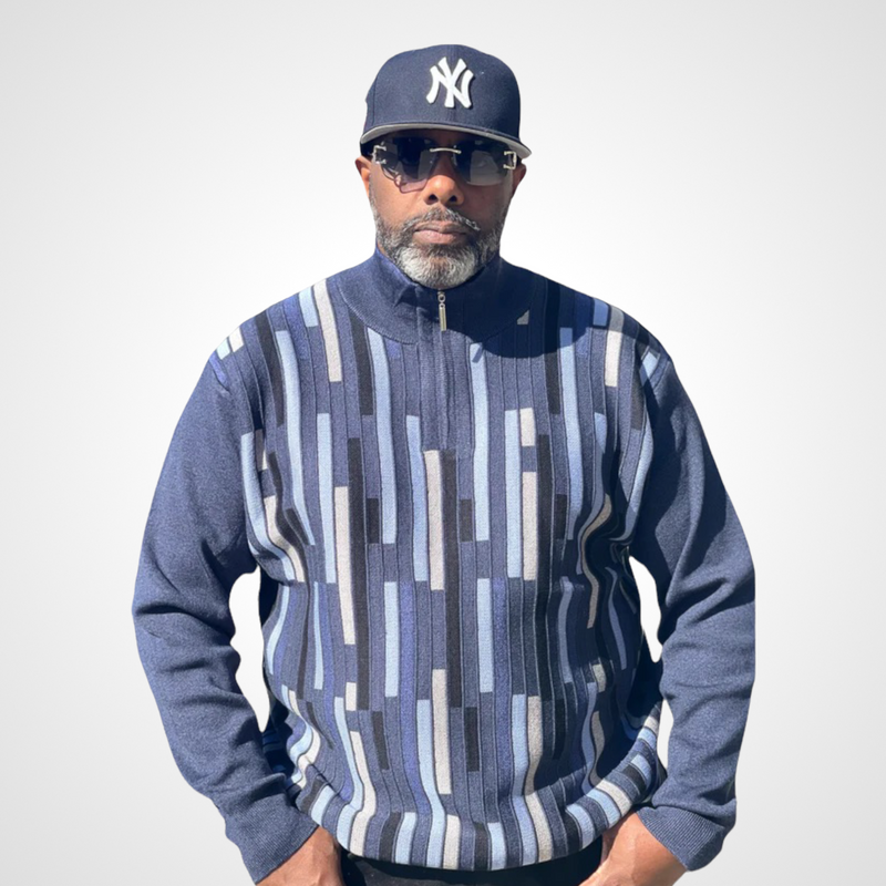 Inserch "Gianni" Quarter Zip Sweater (Navy/Black/White)