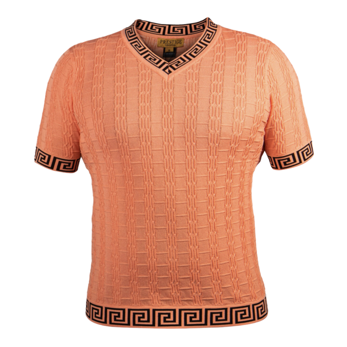 Prestige Luxury "Greek Key" V-Neck Knit (Peach/Black) 032