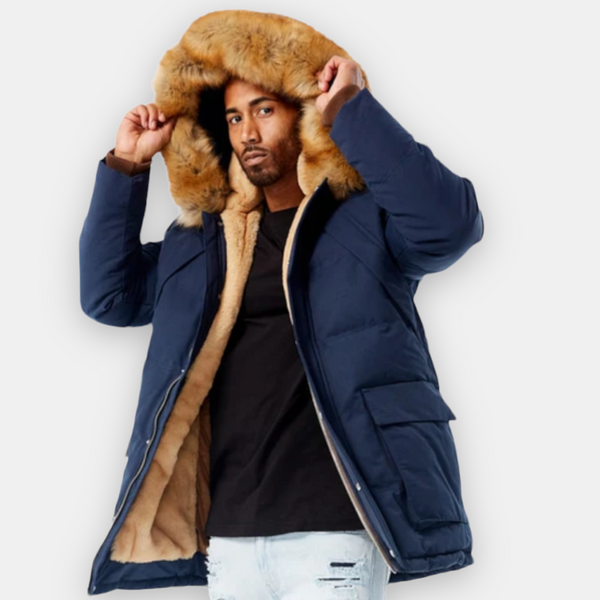 Jordan Craig Fur Lined Parka Coat (Navy)