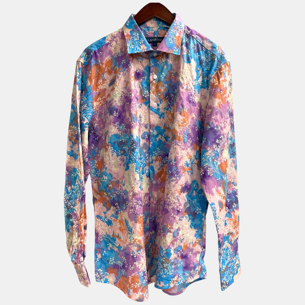 Lanzino "Floral"  Stitched Shirt (Lavender/Blue)