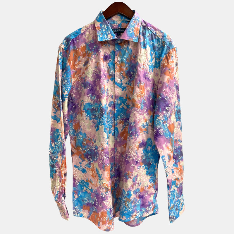 Lanzino "Floral"  Stitched Shirt (Lavender/Blue)