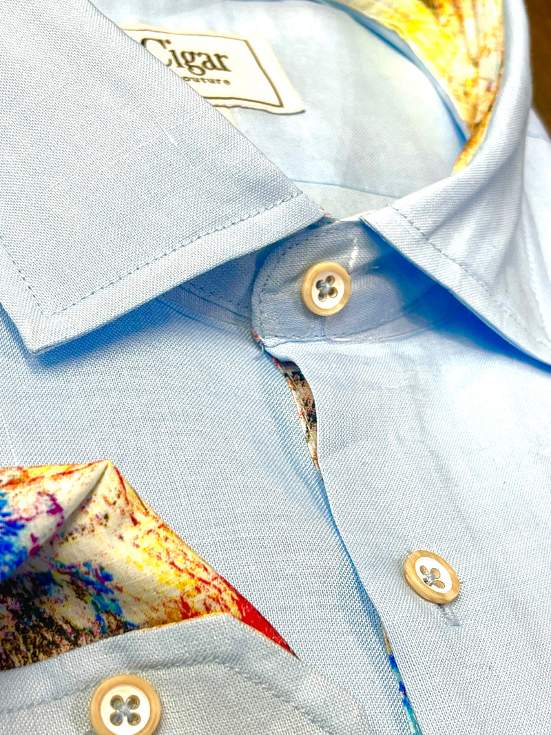 Cigar Couture "Diablo" long sleeve linen shirt (Sky blue)