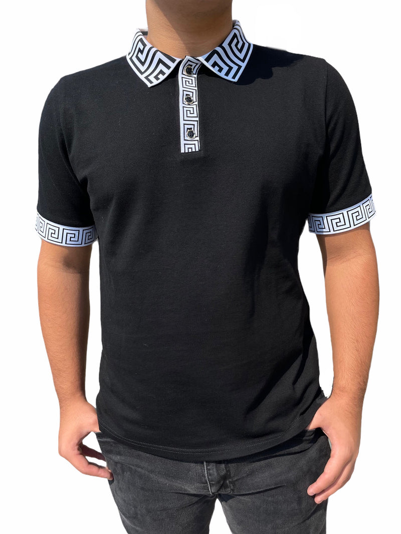 Slim Fit Prestige Greek Key Polo (090 Black)