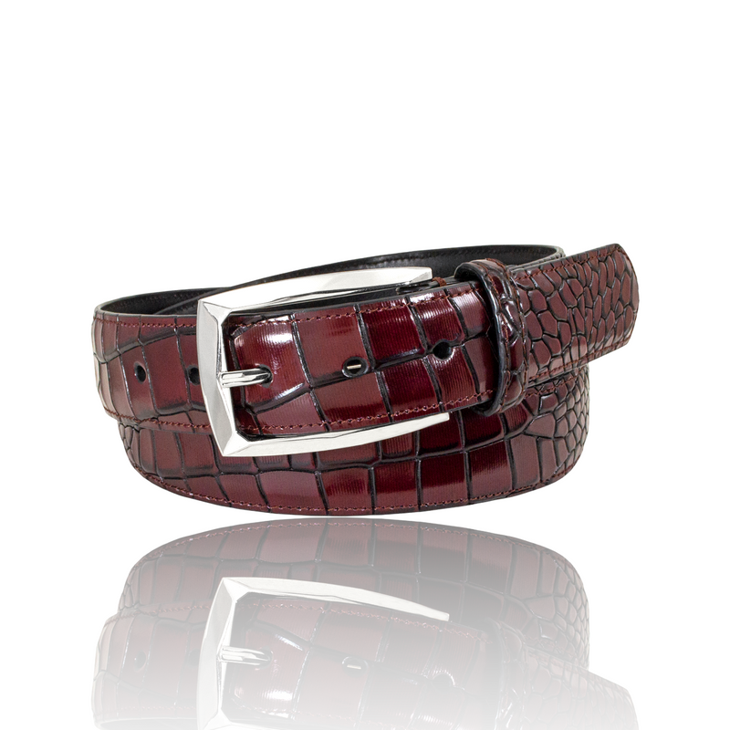 Stacy Adams Leather Belt "Croco" Burgundy