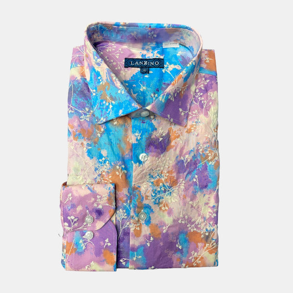 Lanzino "Floral"  Stitched Shirt (Lavender/Blue)