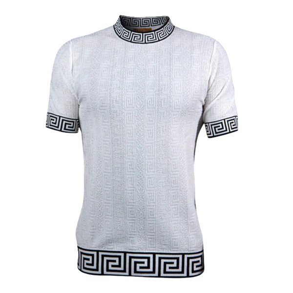 Prestige Greek Key Mock Luxury Knit (White) 175