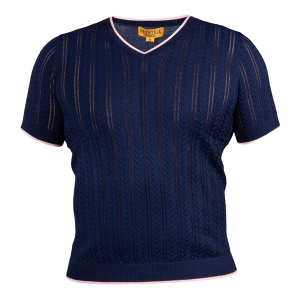 Prestige Luxury "Cubano" V-Neck Knit (Navy/Pink)