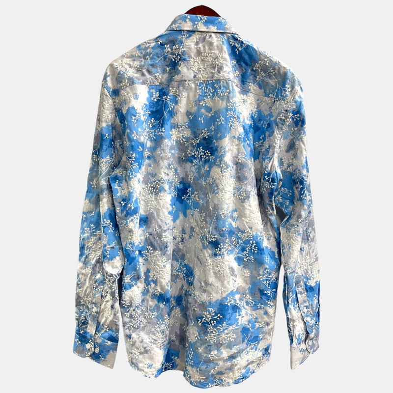 Lanzino "Floral" Stitched Shirt (Blue/Gray)