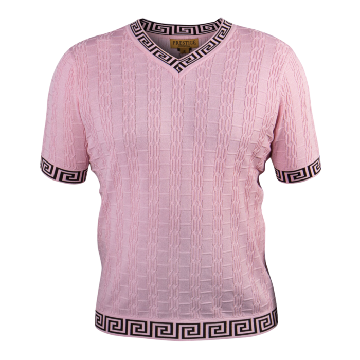 Prestige Luxury "Greek Key" V-Neck Knit (Pink/Black) 032