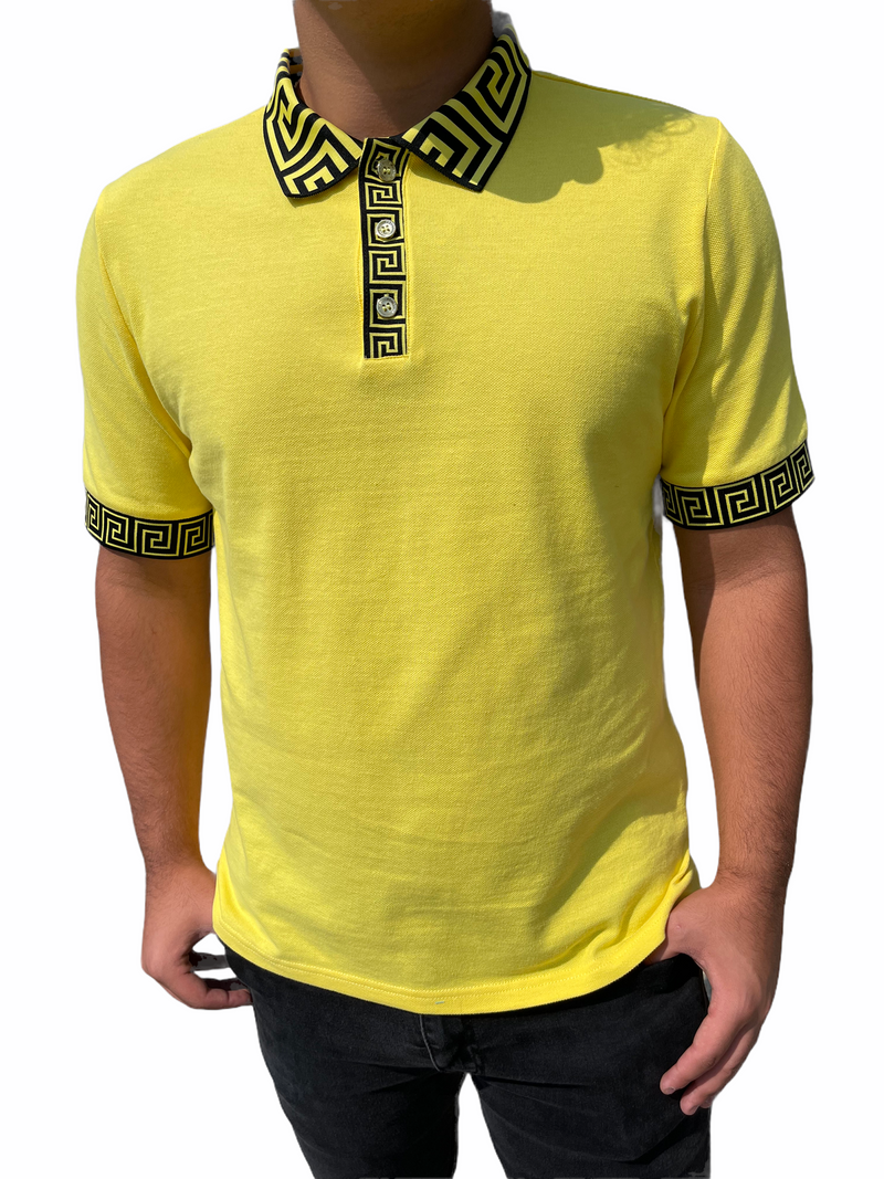 Slim Fit Prestige Greek Key Polo (090 Yellow)