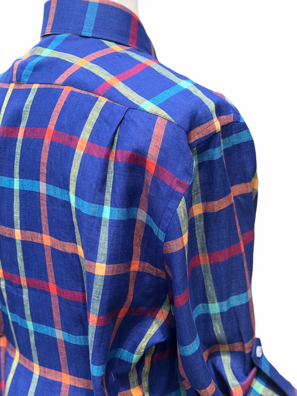 Inserch Linen Roll Up Shirt (Blue MultiColor-2)