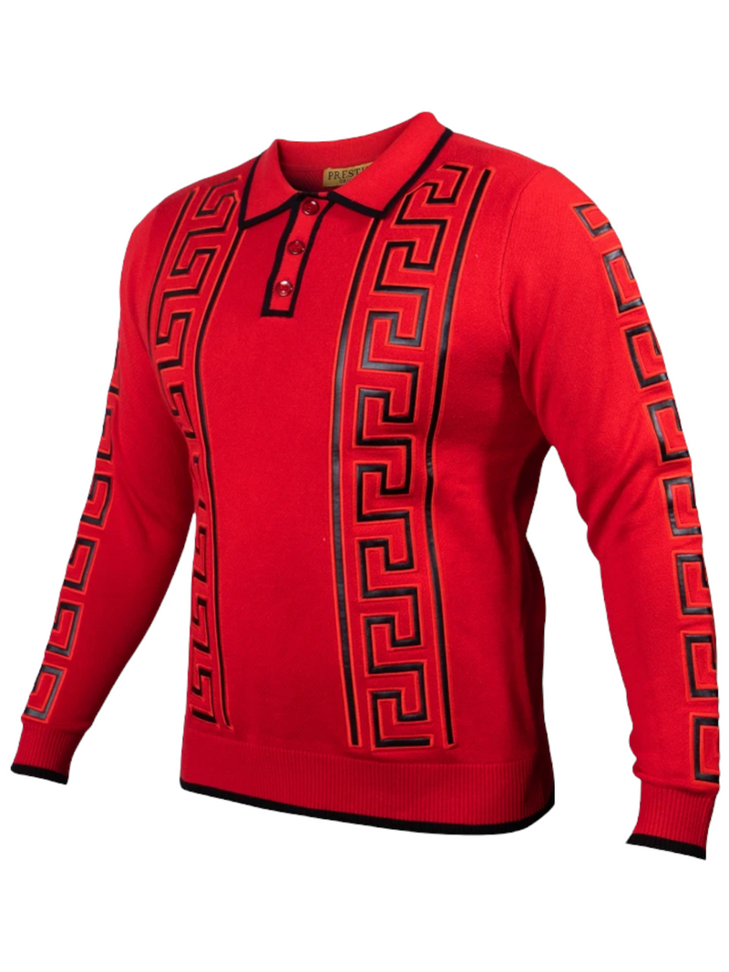 Prestige Greek Key "Malbac" Polo (Red/Black) 361