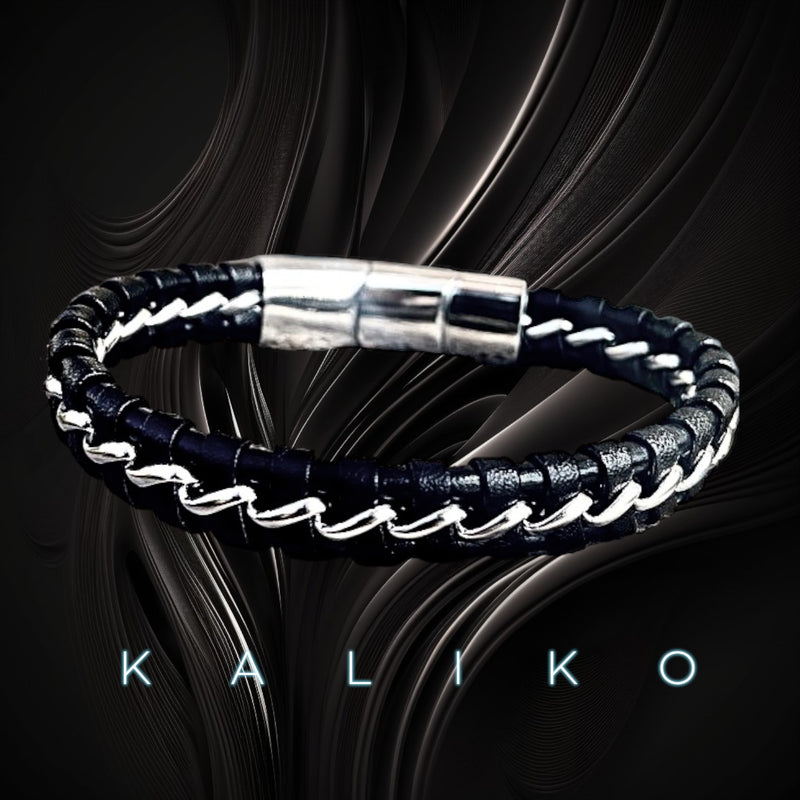 KALIKO Leather bracelet (black/Silver) 313