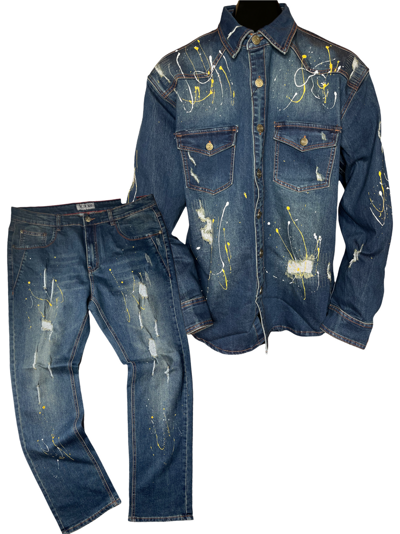 Stacy Adams "Splash" Denim Shirt (Blue)