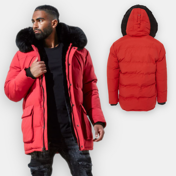 Jordan Craig Fur Lined Parka Coat (Red)