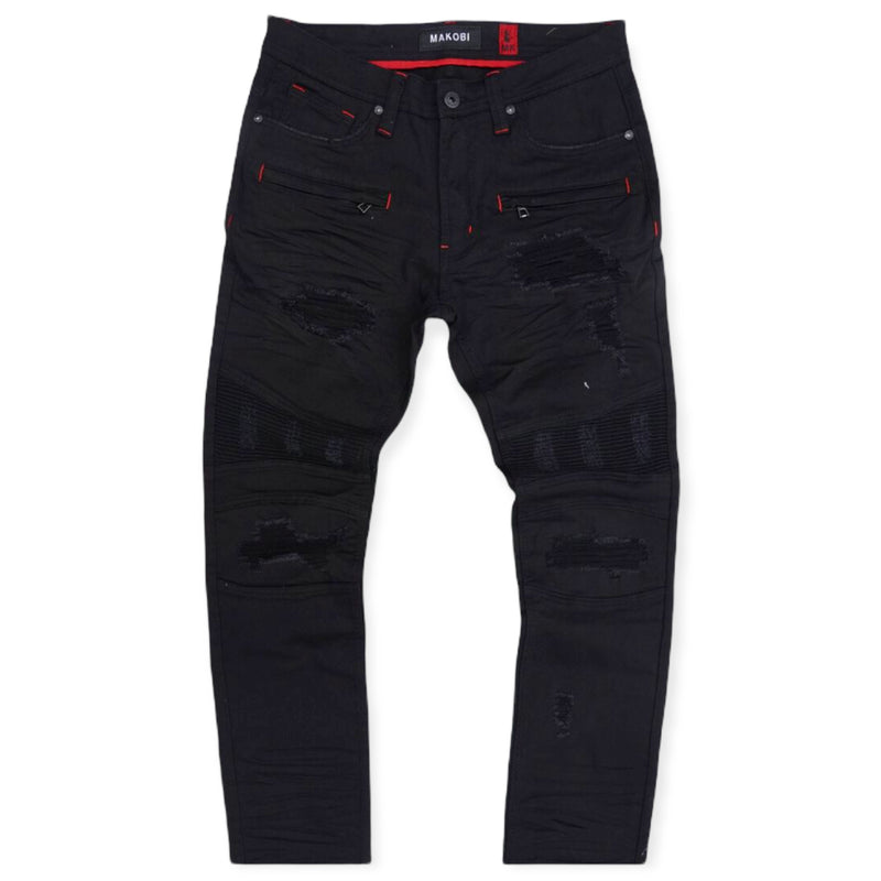 Makobi "drifter" Biker Jean (Black/Red)