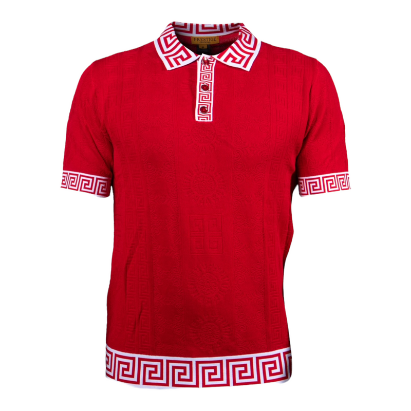 Prestige Greek Key Polo Luxury Knit (Red) 177